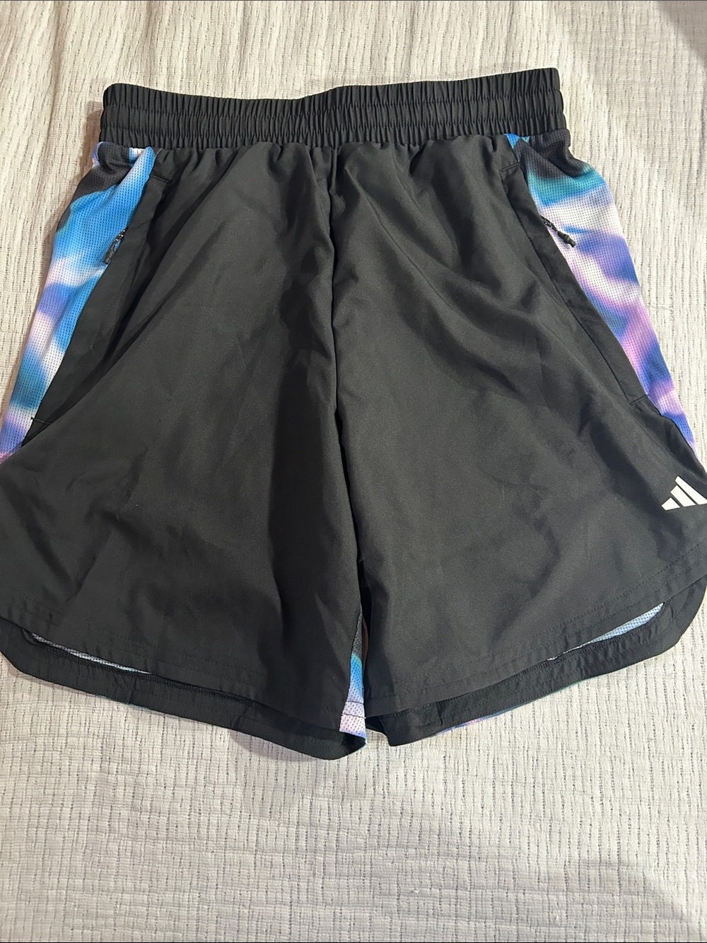 adidas Black Athletic Shorts with Blue and Purple Side Panels